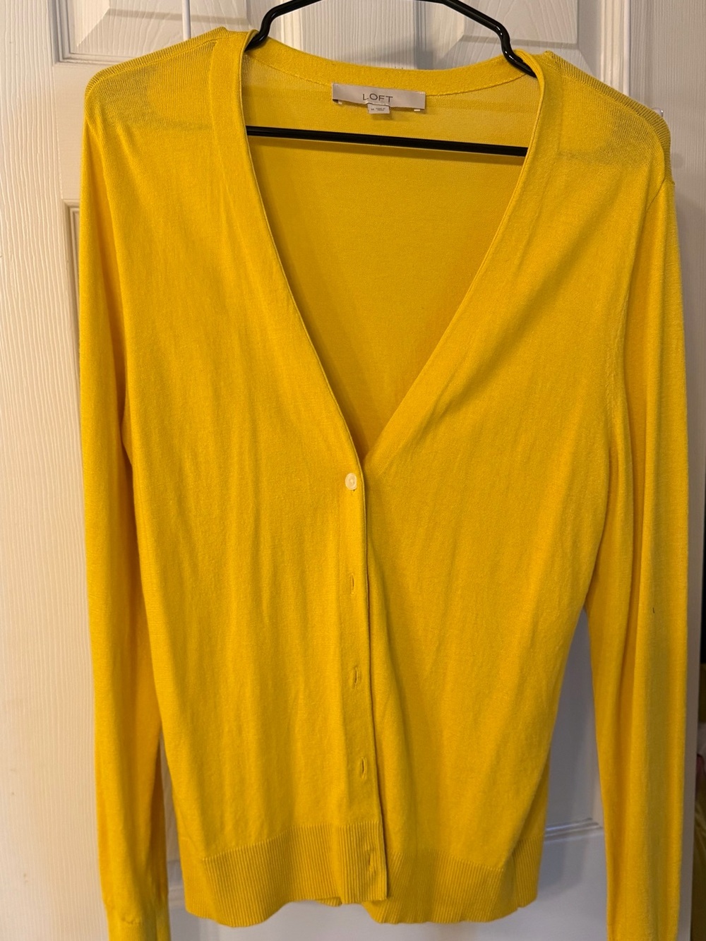 LOFT Bright Yellow V-Neck Button Cardigan